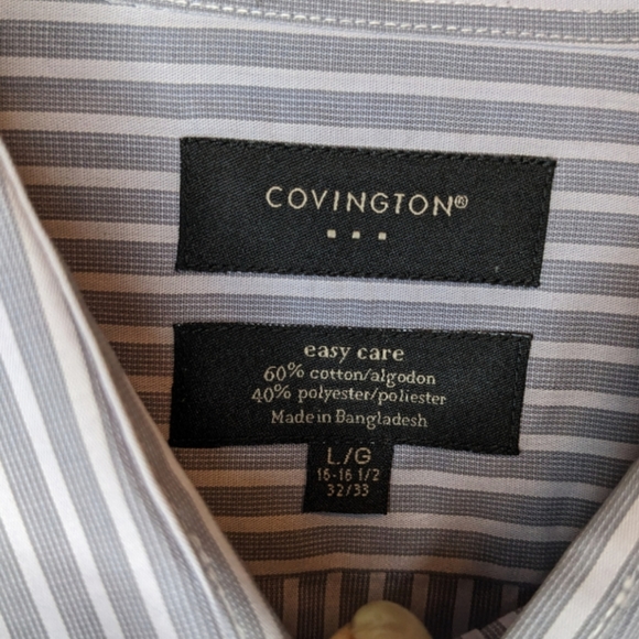 Covington Easy Care Blue/White Striped Button-Down Shirt Men's Large - Picture 3 of 10